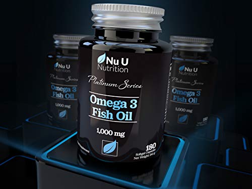 Aceite de Pescado Omega 3 1000 mg El Doble de Potencia AEP y ADH Cápsulas Blandas | Omega 3 6 9 | 180 (Suministro Para 6 Meses) Cápsulas Superiores de Aceite de Pescado 1000 mg