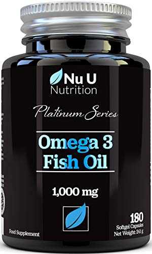 Aceite de Pescado Omega 3 1000 mg El Doble de Potencia AEP y ADH Cápsulas Blandas | Omega 3 6 9 | 180 (Suministro Para 6 Meses) Cápsulas Superiores de Aceite de Pescado 1000 mg