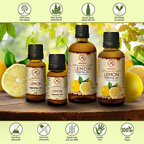 Aceite Esencial de Limón 50ml - Citrus Limon Sin Diluir - Italia - 100% Puro y Natural - para Aliviar la Tensión - Fragancias para el Hogar - Mejor para la Aromaterapia - Relajación - Difusor