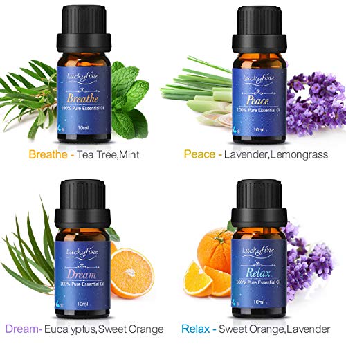 Aceites Esenciales para Humidificador, 100% Natural Puro Aromaterapia Aceite Aromático, 8 x 10 ml (Lavanda, Hierba de Limón, Menta, Eucalipto, Árbol de té, etcétera) para Humidificador y Difusor Aroma