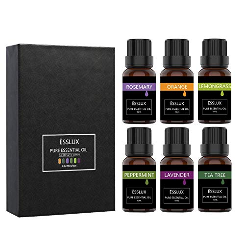 Aceites Esenciales,ESSLUX Humidificador Perfumada Oils Top 6 Set de Regalo Perfecto Aceites Esenciales para Humidificador y Difusor Aroma, SPA, Masajes, relajarse, Set Essential Oils