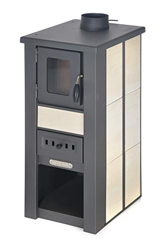 acerto 20133 Estufa LAVA Crema cerámica con ventanilla 35x44x82 cm - Estufa compacta de leña premium para habitaciones pequeñas con 85kW de potencia calorífica