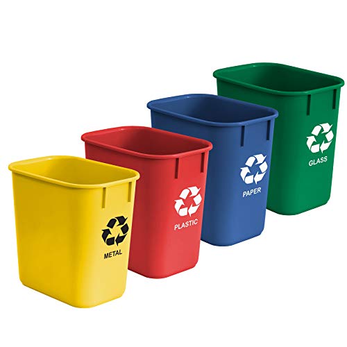 Acrimet Cubo de Basura Papelera para Reciclaje 12 L (Amarillo/ Azul/ Verde/ Rojo) (Plástico de Alta Calidad) (Juego de 4)