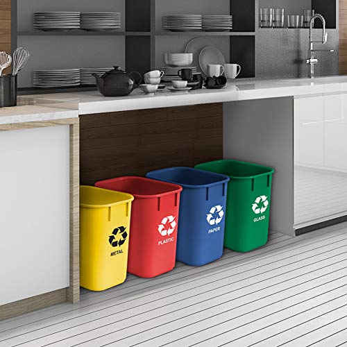 Acrimet Cubo de Basura Papelera para Reciclaje 12 L (Amarillo/ Azul/ Verde/ Rojo) (Plástico de Alta Calidad) (Juego de 4)