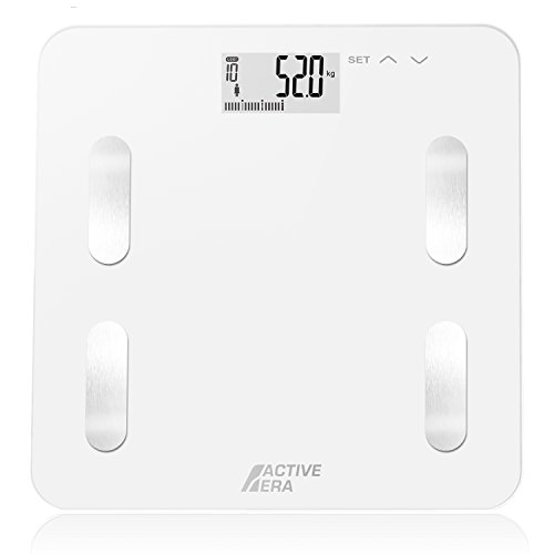 Active Era™ – Báscula de baño ultrafina para medir la grasa corporal. Analizador con% de grasa corporal, IMC, edad, peso y altura (blanco)