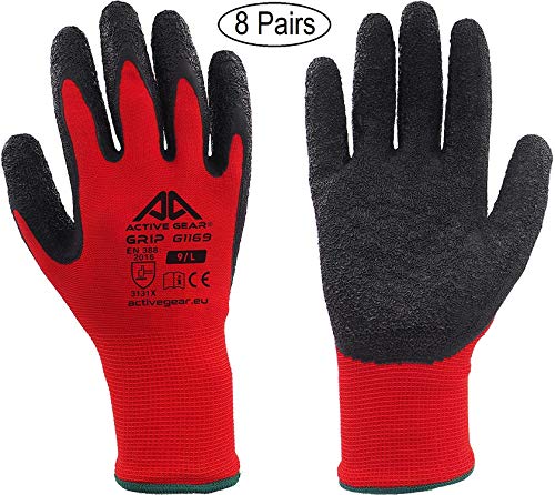 ACTIVE GEAR Guantes de Trabajo de Seguridad, para Protección y Poder de Agarre Extremo, en Construcción, Logística y Jardinería, 8 Pares (Tamaño 9 / L)