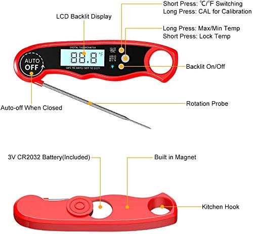 【Actualizar】Cocoda Termometro Cocina, Termometro Digital Cocina de Lectura Instantánea de 2S con 4.7'' Sonda Larga, IPX6 Impermeable & Imán, Pantalla LCD, Termometro Horno para BBQ, Comida, líquidos