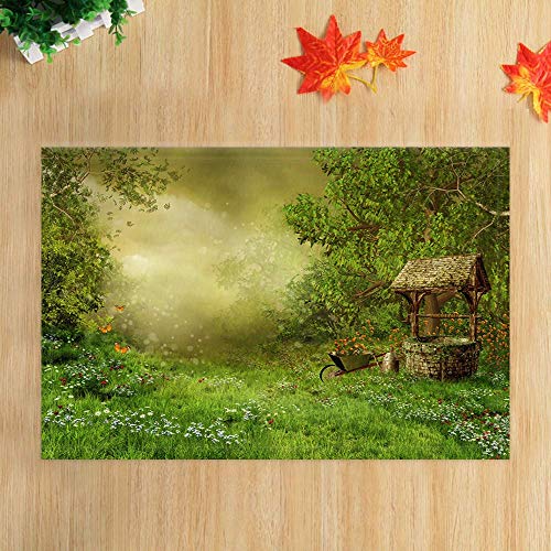 AdaCrazy Alfombras de baño Fantasy Fairytale Forest para baño Antiguo Pozo con casa de Madera Llena con Alfombra de Ducha de Flores 15.7X23.6in Felpudo para decoración del hogar