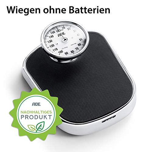 ADE Báscula mecánica de baño Felicitas BM702. Retro. Capacidad 160 kg. Metal robusto y goma antideslizante (Negro-plata)