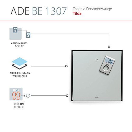 ADE Báscula personal digital BE 1307 Tilda. Pantalla Capacidad hasta de 180 kg. Incluye baterias. Gris