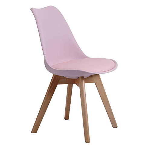 Adec - Bistro, Pack 4 Sillas de Comedor, Sillas de Salon, Cocina Estilo Nordico, Tapizado Simil Piel Rosa y Patas de Madera, Medidas: 48 cm (Ancho) x 54 cm (Fondo) x 84 cm (Alto)