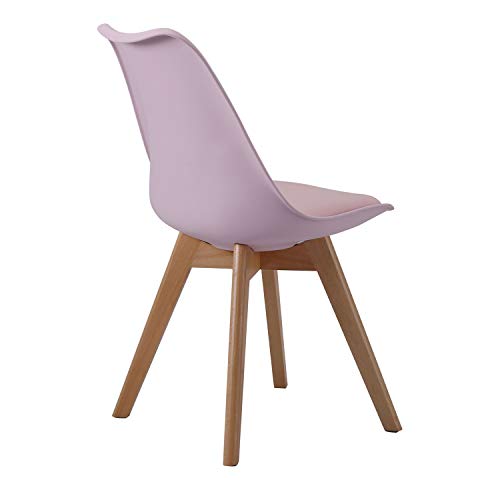 Adec - Bistro, Pack 4 Sillas de Comedor, Sillas de Salon, Cocina Estilo Nordico, Tapizado Simil Piel Rosa y Patas de Madera, Medidas: 48 cm (Ancho) x 54 cm (Fondo) x 84 cm (Alto)