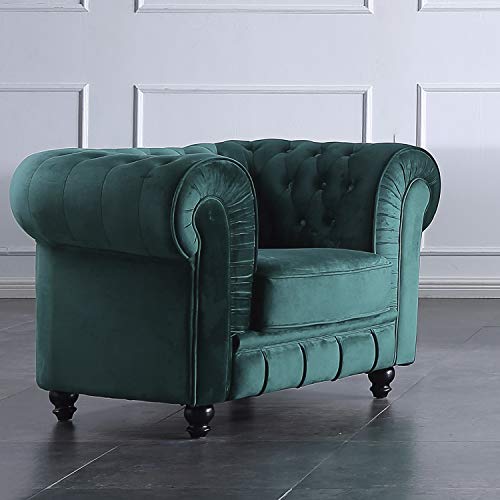 Adec - Chesterfield, Sofa Individual de una Plaza, Sillon Descanso una 1 Persona, butaca Acabado en capitone Color Velvet Verde, Medidas: 115 cm (Ancho) x 84 cm (Fondo) 75 cm (Alto)