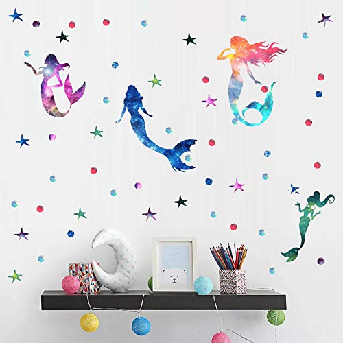 Adhesivos de pared de vinilo de sirena estrellada calcomanías de pared divertidas para la habitación de los niños sala de estar decoración del hogar