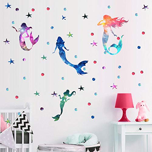 Adhesivos de pared de vinilo de sirena estrellada calcomanías de pared divertidas para la habitación de los niños sala de estar decoración del hogar