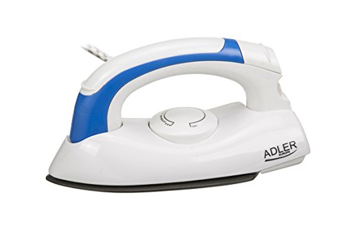 Adler AD 5015 Plancha de Viaje, 700 W, 0 Decibeles, Acero Inoxidable, Blanco/Azul