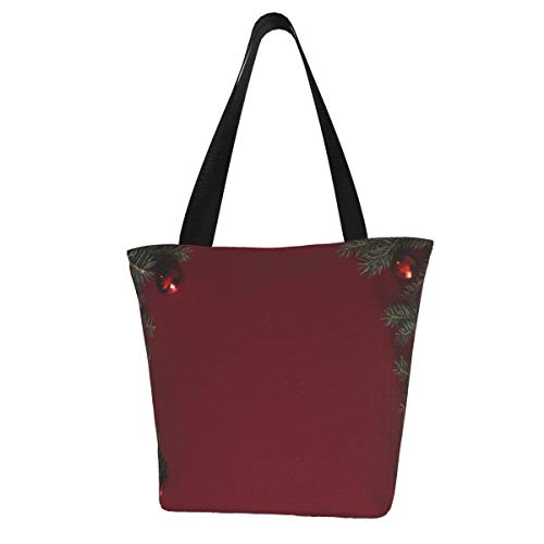 Adornos navideños rojos Decoración Bolsa de asas de lona Bolsas de comestibles Bolsa de compras ecológica reutilizable para mujeres