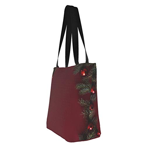 Adornos navideños rojos Decoración Bolsa de asas de lona Bolsas de comestibles Bolsa de compras ecológica reutilizable para mujeres