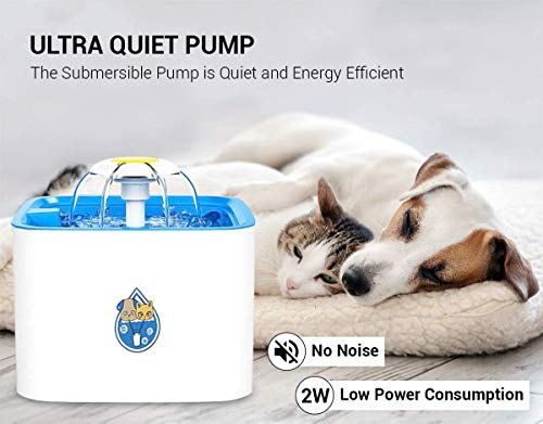 ADOV Fuente para Gatos, 2.5L Dispensador Automático de Agua Eléctrico con 3 Etapas Filtración, Flor Portátil Estilo Bebedero para Gatos, Perros y Pequeños Animales, (Azul)