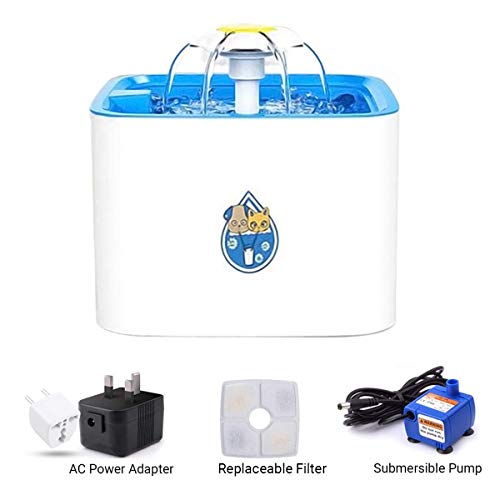 ADOV Fuente para Gatos, 2.5L Dispensador Automático de Agua Eléctrico con 3 Etapas Filtración, Flor Portátil Estilo Bebedero para Gatos, Perros y Pequeños Animales, (Azul)