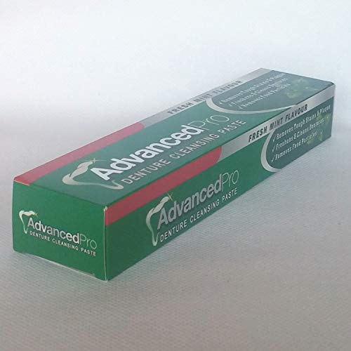 Advanced Pro Pasta limpiadora para dentaduras postizas, sabor a menta fresca: elimina las manchas difíciles y las partículas del pie, refresca y limpia las dentaduras postizas