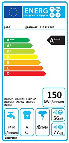 AEG L6TBK621 Lavadora de Libre Instalación, Carga Superior, 6 Kg / 1200 rpm, 14 Programas, Programa Rápido 20 min, Inicio Diferido, Autoposicionamiento Tambor, Apertura Suave, LCD, Blanca, A+++