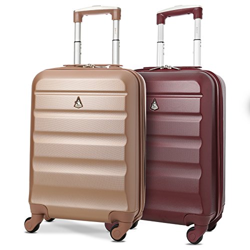 Aerolite ABS Juego de 2 55cm Maleta Equipaje de Mano Cabina rígida Ligera con 4 Ruedas (Rosa Oro + Dorado Vino)