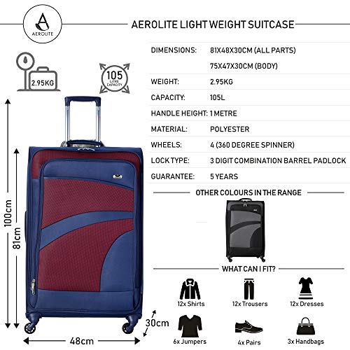 Aerolite Equipaje Maleta Ligera con 4 Ruedas, Grande 81cm, Azul Marino