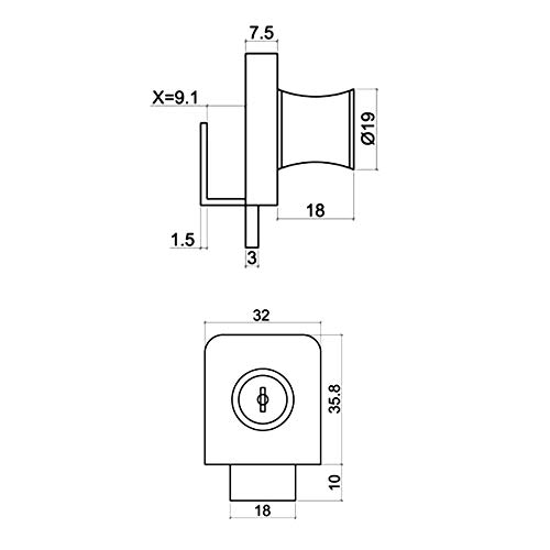 AERZETIX: 4X Cerraduras y Llaves para Puerta de Mueble en Vidrio Cristal Espejo 36/32mm C41394