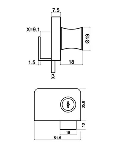 AERZETIX: 4X Cerraduras y Llaves para Puerta de Mueble en Vidrio Cristal Espejo 52/36mm C41396