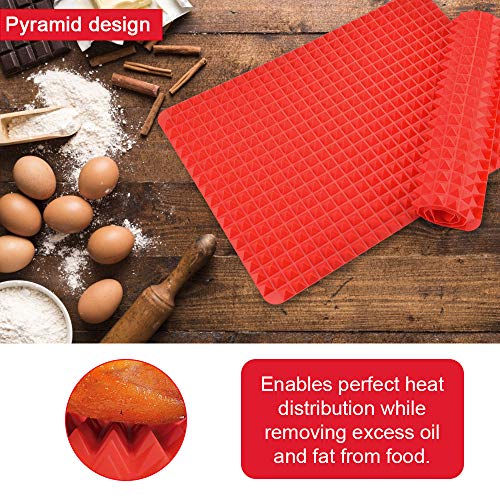 AFASOES 2 Pcs Alfombrilla de Silicona para Horno Tapete de Silicona Bases de Silicona para Hornos Resistente al Calor, Recoger las Grasas, Más Saludable, Rojo, 39 x 28 x 1cm para Arbacoa/Cocinar/Asar