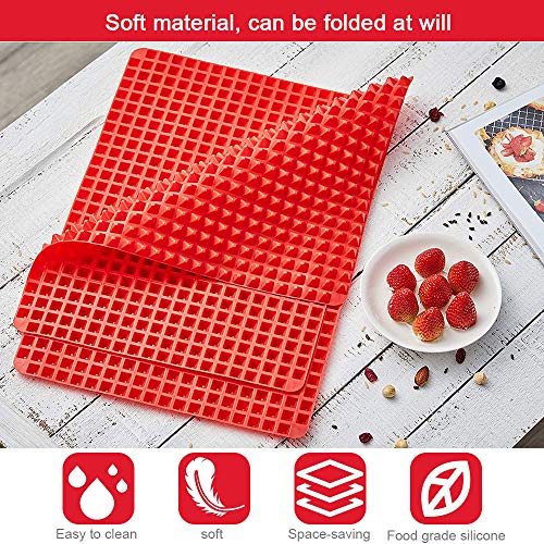 AFASOES 2 Pcs Alfombrilla de Silicona para Horno Tapete de Silicona Bases de Silicona para Hornos Resistente al Calor, Recoger las Grasas, Más Saludable, Rojo, 39 x 28 x 1cm para Arbacoa/Cocinar/Asar