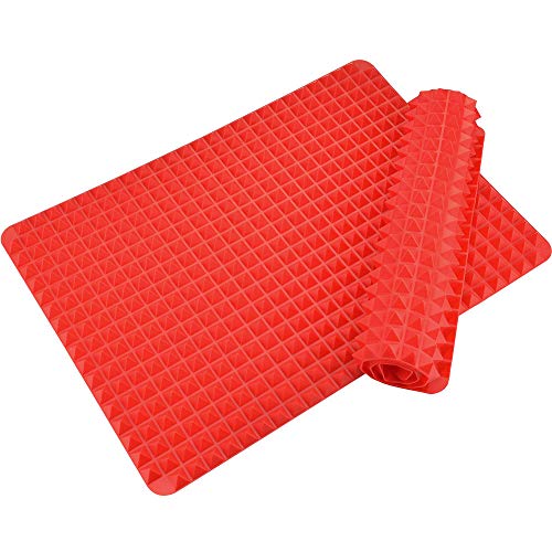 AFASOES 2 Pcs Alfombrilla de Silicona para Horno Tapete de Silicona Bases de Silicona para Hornos Resistente al Calor, Recoger las Grasas, Más Saludable, Rojo, 39 x 28 x 1cm para Arbacoa/Cocinar/Asar