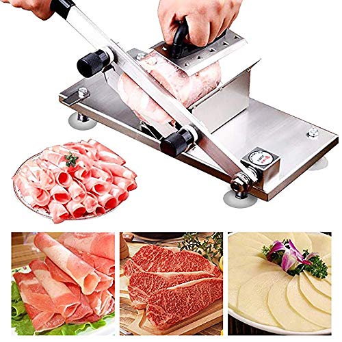 AFYH Cortafiambre, Rebanadora de Carne congelada doméstica - Guillotina de jamón - pequeña cortadora de Video de Acero Inoxidable para Carne/Alimentos/Verduras,