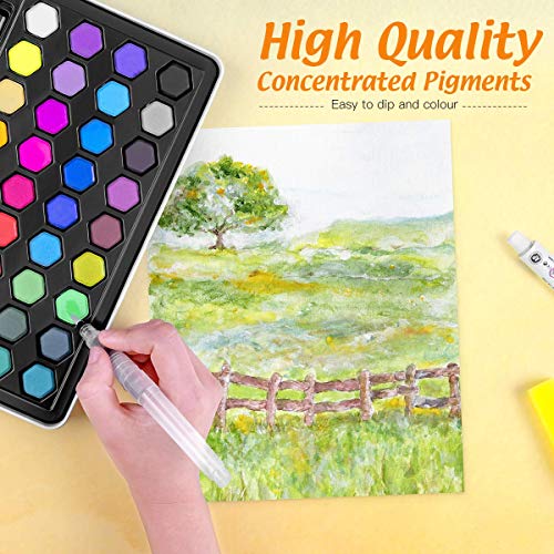 AGPTEK 36 Colores Kit de Pintura de Acuarela, Set de Acuarelas Profesional para Artistas Principiantes, Aficionados, Estudiantes y Niños