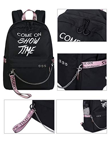 AHJSN Mochila para niñas Flores Mochila Escolar Mochila para Damas Adolescente Mochila Escolar de Viaje Mochila para computadora portátil para mamá 32 * 13.5 * 45 cm Negro y Rosa -143