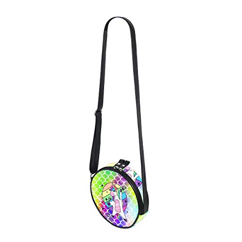 Ahomy - Bolso redondo pequeño para mujer, diseño de unicornio, diseño de sirena