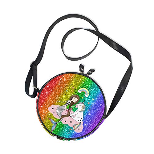 Ahomy - Bolso redondo pequeño para mujer, diseño de unicornio, diseño de sirena, diseño de unicornio