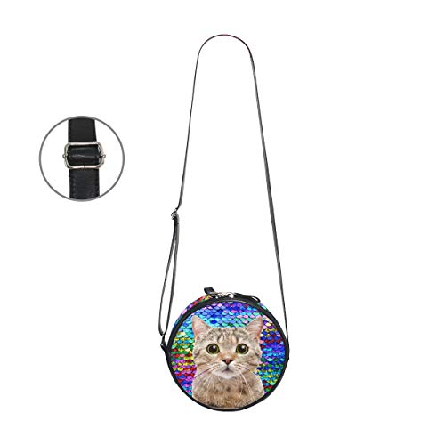 Ahomy Bolso Redondo Pequeño para Mujer - Escala de Sirena Gato Señoras Moda Crossbody Bolsos de Hombro