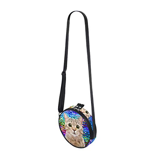 Ahomy Bolso Redondo Pequeño para Mujer - Escala de Sirena Gato Señoras Moda Crossbody Bolsos de Hombro