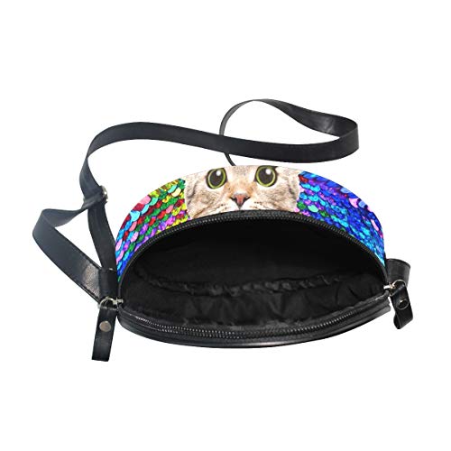 Ahomy Bolso Redondo Pequeño para Mujer - Escala de Sirena Gato Señoras Moda Crossbody Bolsos de Hombro