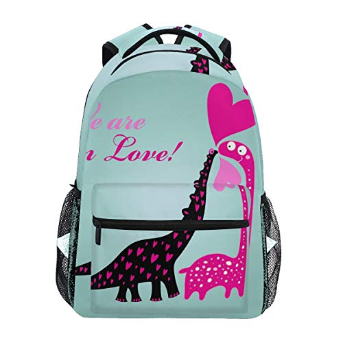 Ahomy - Mochila para el día de San Valentín con Dos Dinosaurios, Amor y Corazones, Mochila Escolar para niñas y niños