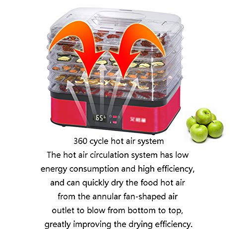 AI LI WEI Deshidratador de Alimentos, 6 Capas Bandeja Sincronización Regulación de la Temperatura Máquina doméstica de Alimentos Secos para secar Alimentos, Frutas, 250w