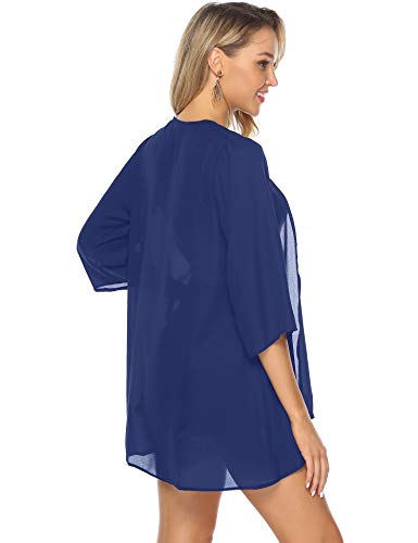 Aibrou Mujeres gasas Chal Flojo, Estampado Kimono Cardigan Top Cover Up Blusa Beachwear(Zafiro sólido XL)