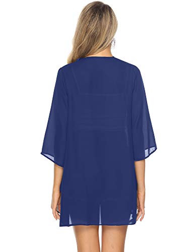 Aibrou Mujeres gasas Chal Flojo, Estampado Kimono Cardigan Top Cover Up Blusa Beachwear(Zafiro sólido XL)