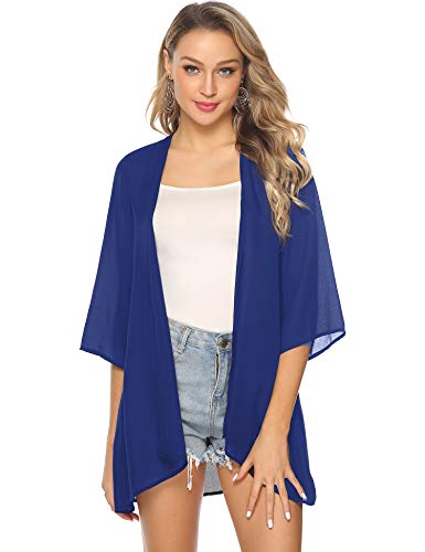 Aibrou Mujeres gasas Chal Flojo, Estampado Kimono Cardigan Top Cover Up Blusa Beachwear(Zafiro sólido XL)