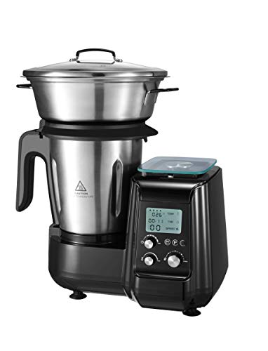 AIFEEL 1000W Multifunción Robot de Cocina con función de cocción, 2.5L Jarra de Acero Inoxidable, Báscula Incorporada, Temperatura hasta 120ºC, Selección grado a grado, 12 Velocidades, Programable