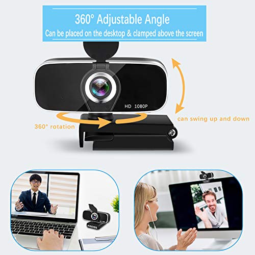 Aigoss Webcam Full HD 1080P con Micrófono Estéreo Cámara Web USB 2.0 para Videollamadas Panorámicas y Grabación Compatible con Windows, Mac y Android