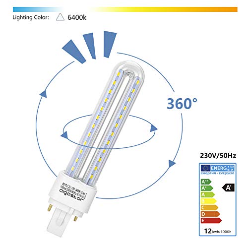 Aigostar- Pack de 5 Bombilla PLC 2U, tubo de12 W, Maiz G24, Luz fría 6400K