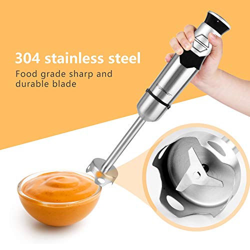 Aigostar Stirring Silver 30Iom ”“ Batidora de Mano, 600W, Control Graduable y dos Velocidades, Incluye Vaso Mezclador de 700Ml. Acero Inoxidable Tipo 304, Libre de Bpa. Diseño Exclusivo.